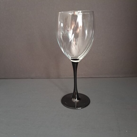 Cristal d'Arques Astra Goblet Black Stem Swirl Optic Clear Bowl Vintage France - Picture 1 of 13